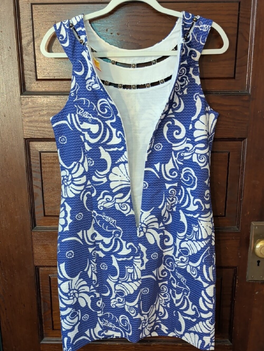 Lilly Pulitzer Lindy Blue Tide Pool Shift Mini Dress Cutout Neckline 6 - Picture 8 of 13